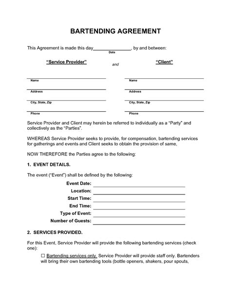 Bartending Agreement .